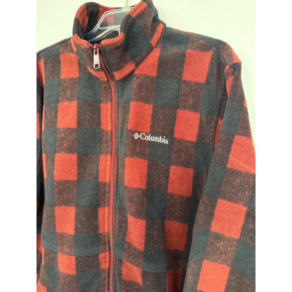 Columbia Fleece Full Zip Jacket Mens Size Large Buffalo Plaid Red Black Outdoors